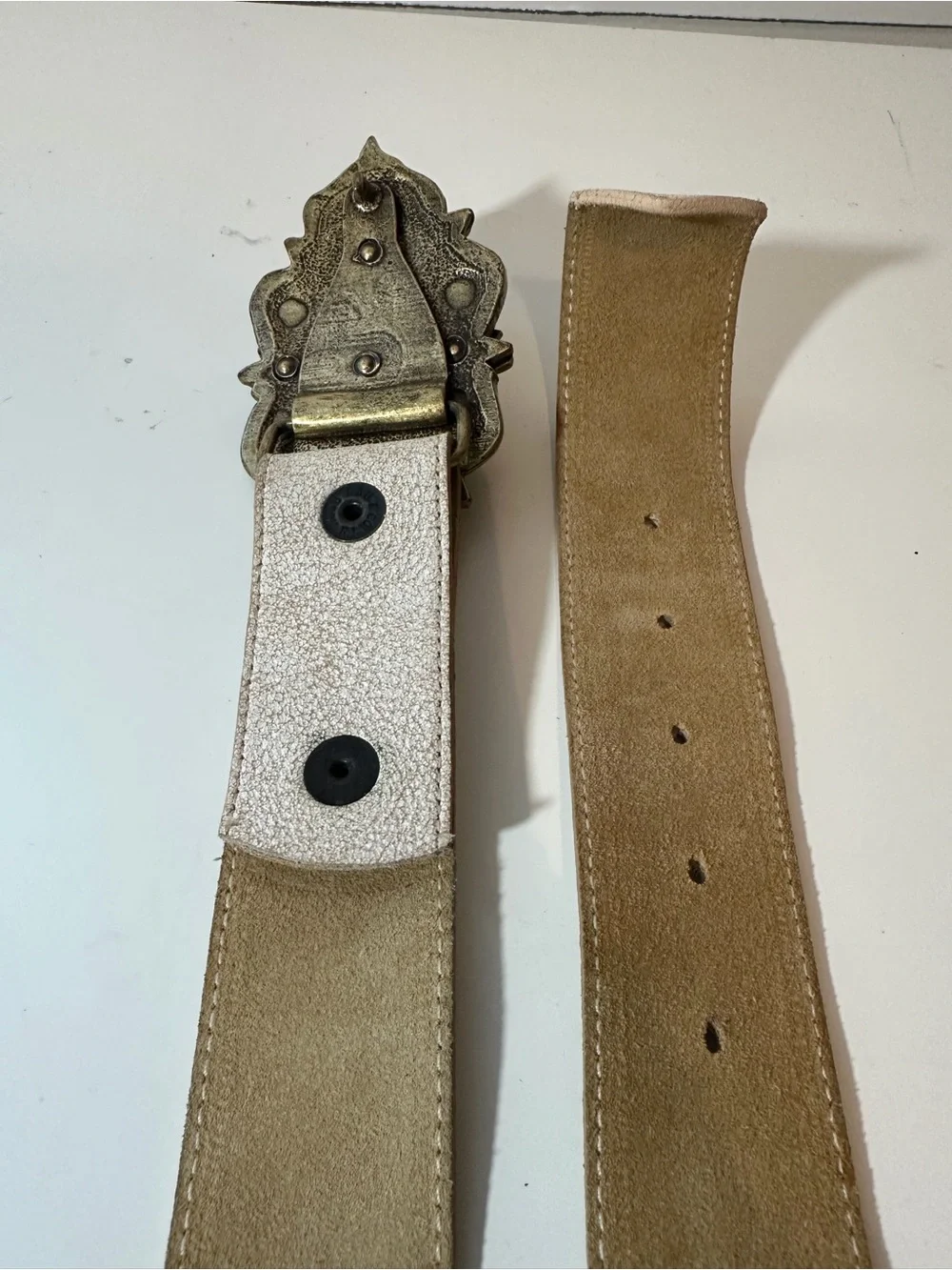 Leatherock Champagne Leather Statement Belt Jeweled Floral Buckle Women's M